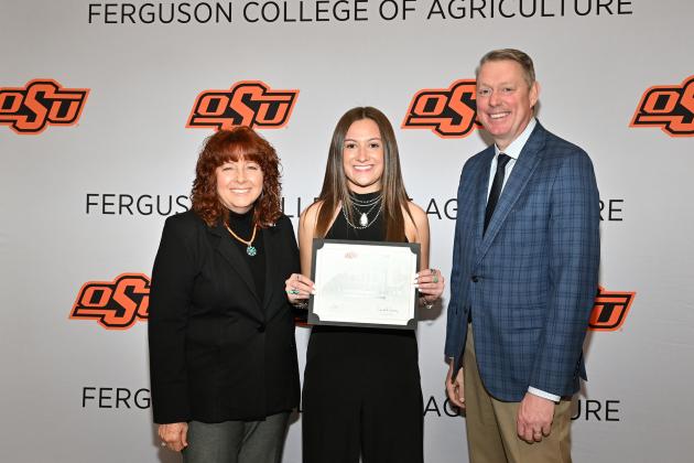 Dr. Cynda Clary, associate dean, Ferguson College of Agriculture, Halle Pullen, Dr. Jayson Lusk, vice president and dean, OSU Agriculture. Courtesy photo