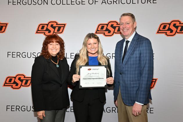 Dr. Cynda Clary, associate dean, Ferguson College of Agriculture, Jacey Bordwine, Dr. Jayson Lusk, vice president and dean, OSU Agriculture. Courtesy photo