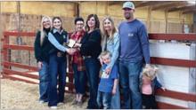 Raegan Howard was awarded the “Give it Your All Award” in memory of Dale and Toby Jones at the Maysville Local Livestock Show Feb. 23. Pictured left to right are Brittany Morphew, Raegan Howard, Judy Jones, Brenda Jones, Chipper Jones, Jaycie Jones, Justin Jones and Paxxley Jones. Courtesy photo